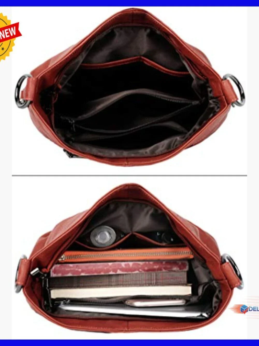 Large Genuine Leather Hobo Shoulder Bag with Crossbody Strap